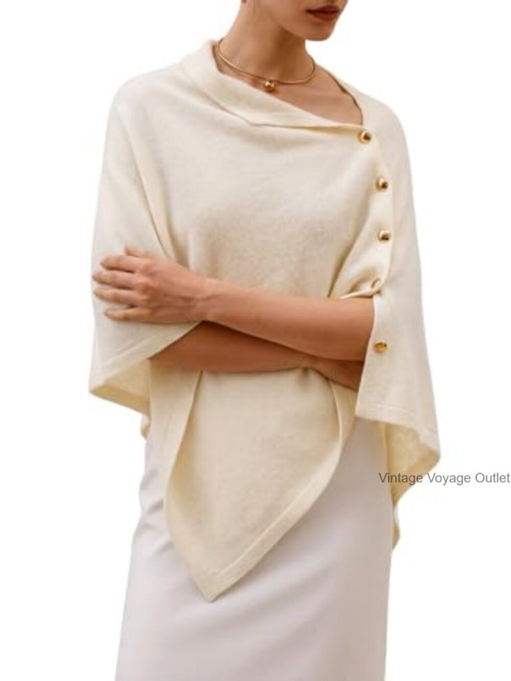 Knitted Shawl Wrap Poncho Sweater with Buttons Lightweight
